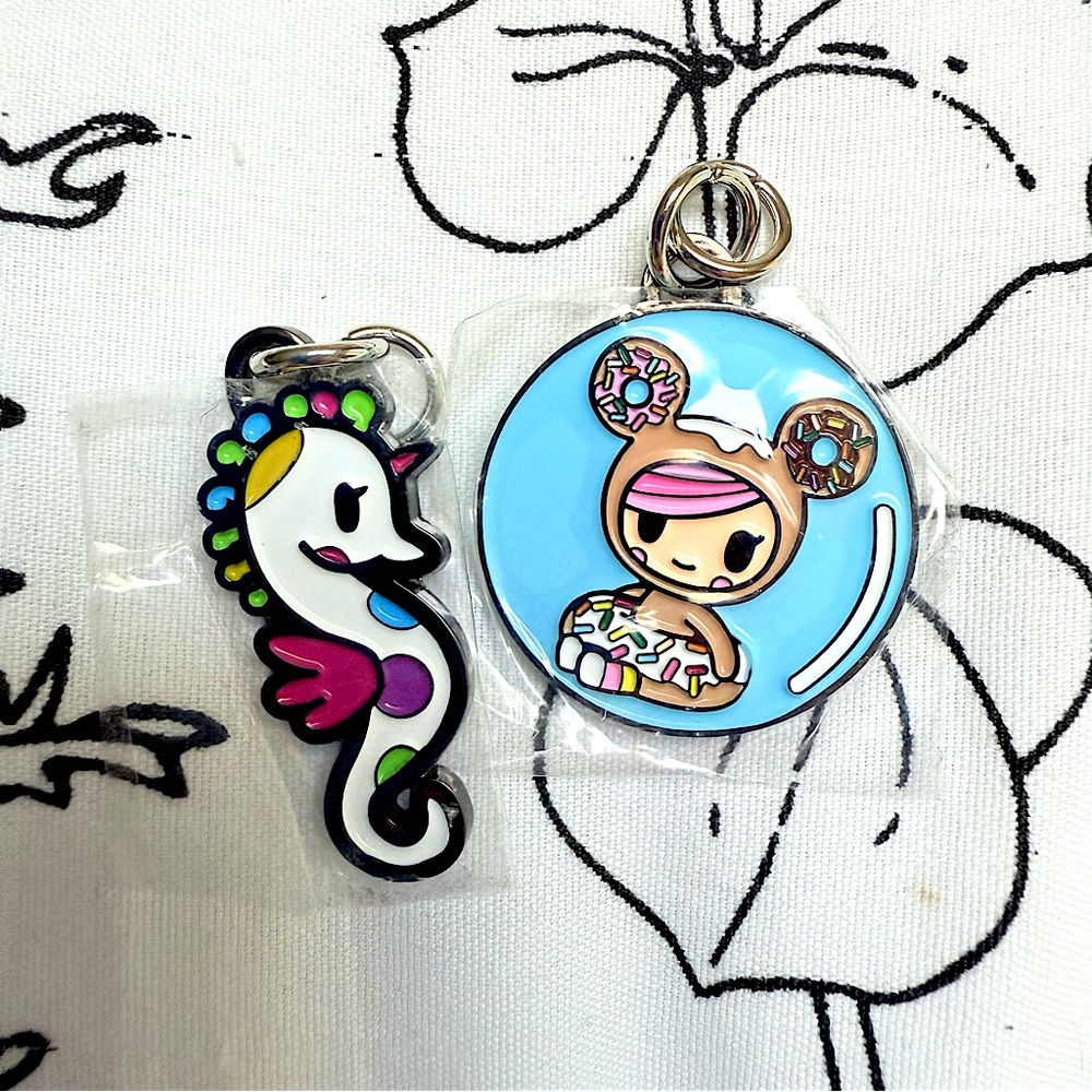Tokidoki Zipper Pull Attachments Donutella and Seahorse Enamel Metal Charms